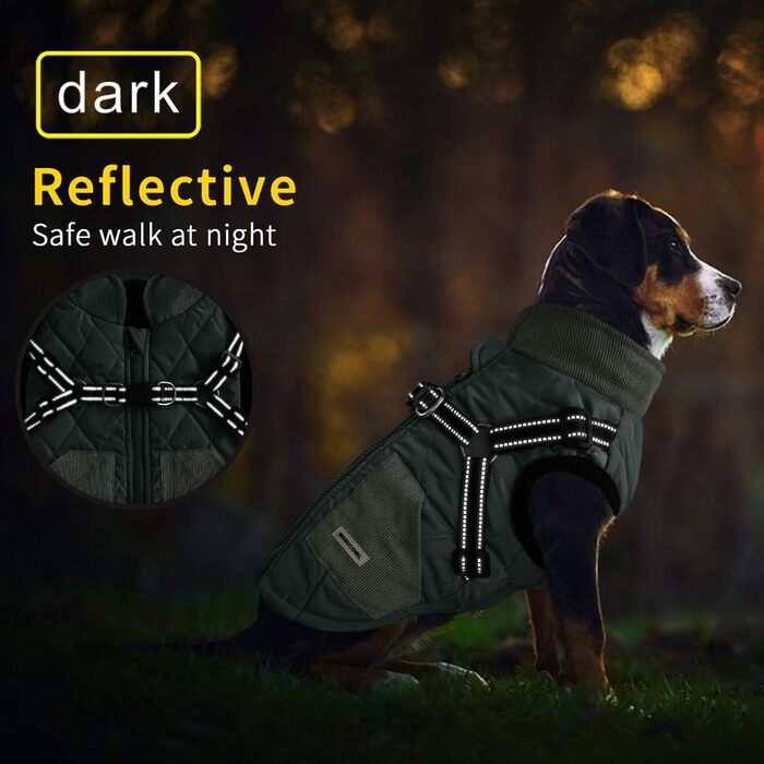 Зимовий теплий одяг для собак Mosucoirl: водонепроникна куртка з відбиваючими елементами, для маленьких, середніх та великих собак, колір зелений, розмір L