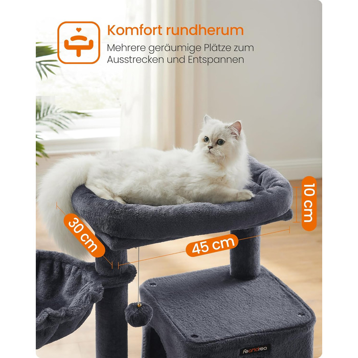 Дерево для котів Feandrea 96 см з платформою, будиночком, гамаком та сходами, PCT51W (димно-сірий)