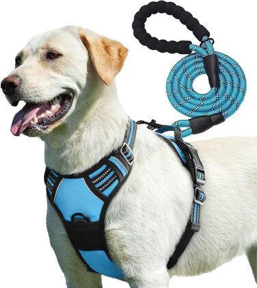 Регульована антиковзна шлея для собак PetBuds, з повідцем 1,5 м, дихаюча та міцна, для всіх порід, синя, розмір XL