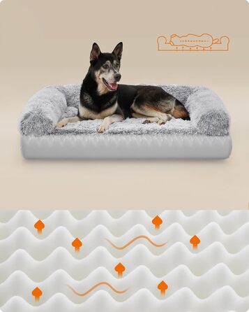 Ліжко для собак Feandrea FluffyHug XL, ортопедичне, знімний та праний чохол, для середніх і великих порід, 106x80x23 см, омбре-сірий