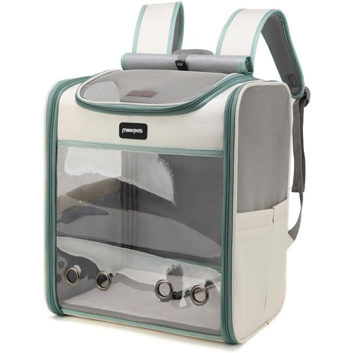 Рюкзак для тварин: переноска для собак та котів до 10 кг, дихаюча, з прозорим вікном, зелена