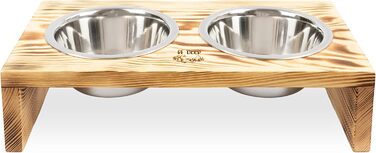 Диспенсер для корму для собак та котів RF-Deer з дерева з 2 нержавіюними мисками, піднятий годівниця для собак, миска для котів, годівниця для собак, бар для собак, годівниця для котів, легко миється, 48x26x13 см, велика (середня)