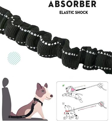 Ремінь безпеки для собак в авто: 2 шт., чорний, 60 см, з регулюванням та амортизацією