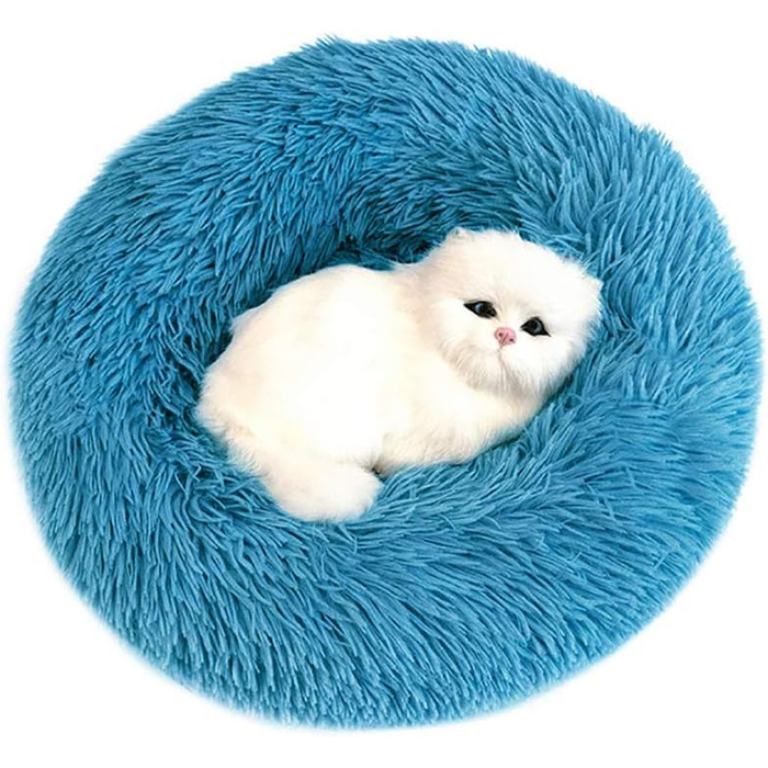 Кругле м'яке ліжко для собак та котів, блакитне, діаметр 60 см. З вологостійким дном.