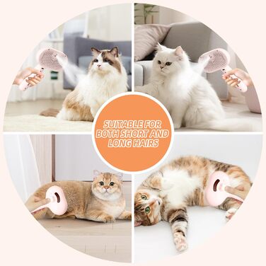 Щітка для котів RCIDOS зі спінером, багатофункціональна щітка-масажер для котів та собак, видаляє шерсть одним натисканням (рожева)