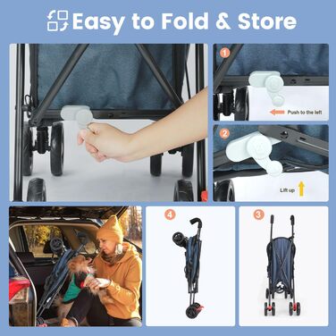 Візок для тварин Wedyvko, переносна модель для собак та котів до 15 кг (темно-зелений, морський блакитний)