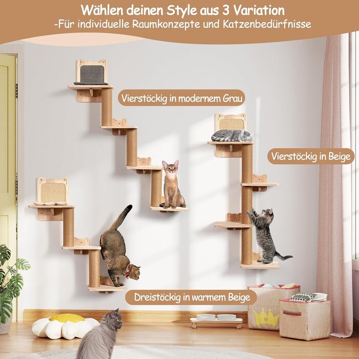 Кігтеточка для котів LitaiL Wandkratzbaum: 4 яруси, 110 см, з екошкіри, сірий колір