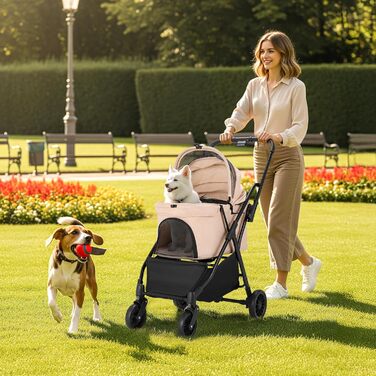 Візок для собак та котів MAMIZO, складаний, до 20 кг, рожевий