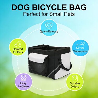 Фahrradkorb Für Kleine Hunde, Abnehmbarer Haustier Fahrradkorb Aus Stoff, 38x28x25cm - Leicht, Wasserfest, Schnelle Montage Für Fahrradlenker