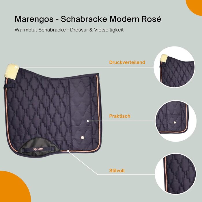 Широкий підхвіст Marengos Rosé Modern для теплокровних коней з підкладкою з пінополіуретану та кишенею | М'яка підкладка на гриві | Підхвіст у стилі барокко з квітковим стежкою та декоративною шнуркою | Для конкурного та універсального верхового лицемірув