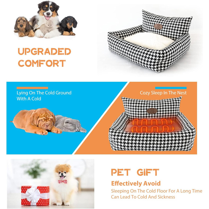 Ортопедичне ліжко для собак PETCUTE, зручний лежак для собак та котів, чорний, середній, знімний килимок