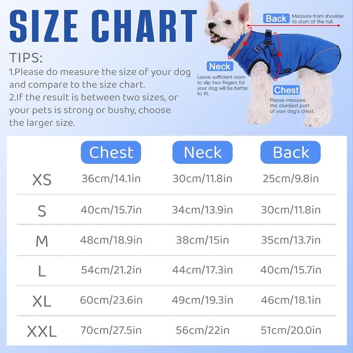 Тепла зимова куртка для собак з повним об'ємом, водонепроникна жилетка з нагрудником, підходить для цуценят, синього кольору