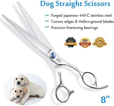 Професійна пряма ножиця для грумінгу собак та котів JASON 8 дюймів, регульована