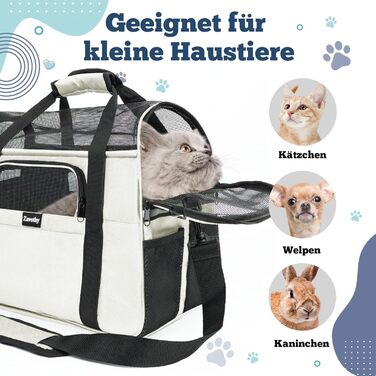 Транспортна сумка для котів та собак, дихаюча та складна, з регульованим плечовим ременем, знімний плюшевий матрац (Бежева, M)