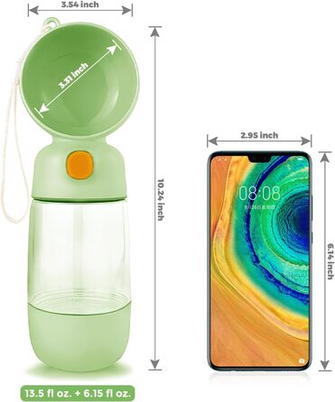 Водяна пляшка для собак BRIMFULITE з мискою та кормушкою, витривала та легка, для подорожей та прогулянок, зелена