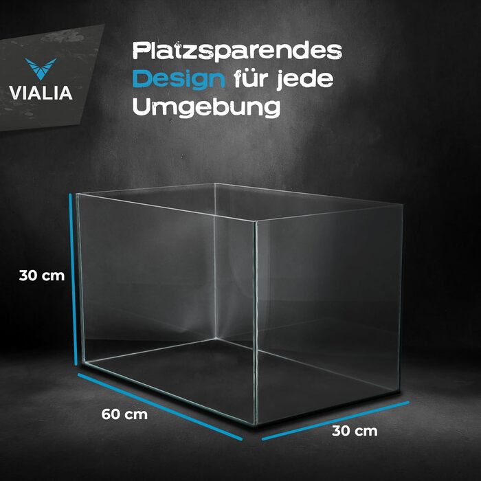 Акваріум VIALIA прямокутний 60x30x30 см, 54 л, скляний, ударостійкий, для риб і водних рослин