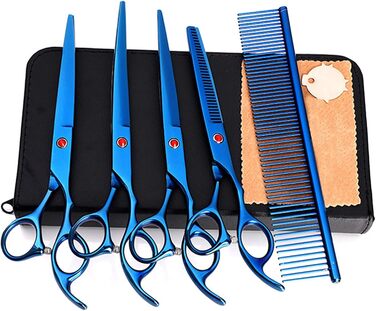 Набір професійних ножиць для грумінгу собак, ножиці для догляду за шерстю, з ножицями для фінальної обробки. Виготовлені з нержавіючої сталі. Підходять для всіх порід собак та котів. (Blue, 20.3 см)