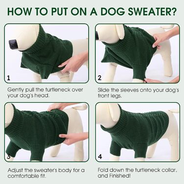 Теплий зимовий пуловер для собак великих порід L, зелений. Пуловер з ворітцем-горловиною, машинного в'язання, для Французького бульдога, Шнауцера, Мальтезе, Бішон Фрізе, Бостон-тер'єра. Легко прати.