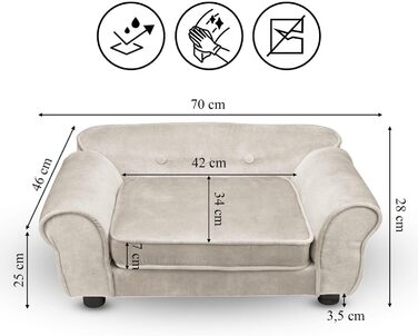 Дизайнерський диван для собак і котів Mg Design білий – м'яке ліжко з підлокітниками та спинкою, велюрове, декоративне, для дрібних і середніх собак, котів