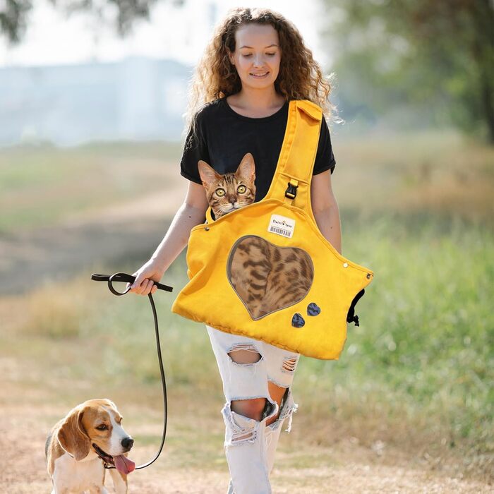 PETCUTE Сумка-переноска для собак і цуценят, жовта, регульована, дихаюча, для прогулянок та активностей на відкритому повітрі