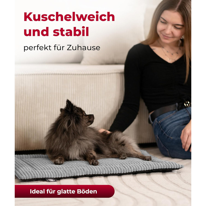 Килимок для собак HS-Hundebett® з підкладкою Cord, XS (45x65 см) – Нековзна підкладка – М'яка ковдра для собак – Затишне місце для відпочинку – Антрацитовий колір, Виготовлено в Німеччині, 45x65 см