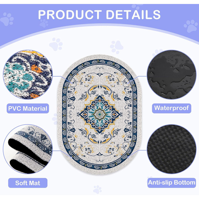 Килимок для котячого туалету Bienbee Katzentoilettenmatte, великий розмір, 101,6 x 76,2 см, з антиковзним шаром, легко миється, аксесуар для дому, синій, XL