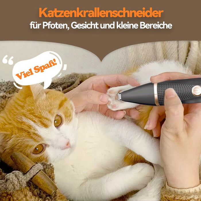 Машинка для стрижки тварин Leise Katze, професійна для котів та собак, з насадкою для лап, ножицями, гребінцем, USB-C зарядка, чорна