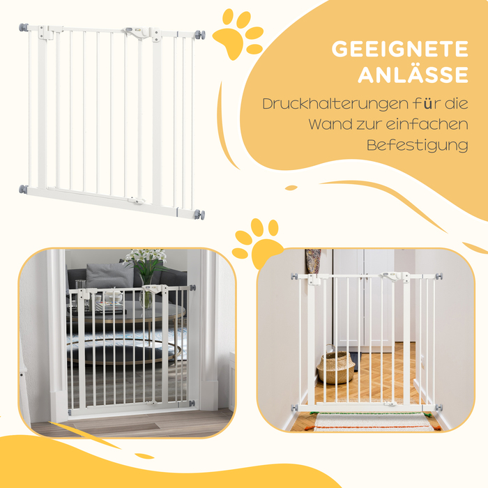 PawHut Door Gate Gate, Шлагбаум, 74-87 см, Сходові ворота для домашньої тварини, Ворота для собаки з розширенням, Захисні ворота без свердління, Метал, Пластик, Білий | Аосом