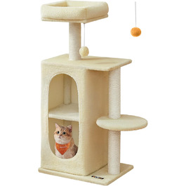 Дряпка для котів Feandrea, кігтеточка з 2 будиночками, кігтеточки, для багатокотових сімей, кошенят, PCT005G01 (пісочно-бежевий)