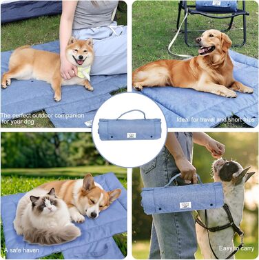 Лежанка для собак та котів, килимок для собак, портативна лежанка, вологостійка, складана, для відпочинку в дорозі, для внутрішнього та зовнішнього використання, кемпінг, подорожі (Блакитний, M)