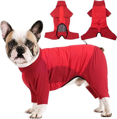 Зимовий одяг для собак Dotoner: теплий флісовий комбінезон з отвором для шлейки, для малих, середніх та великих собак, червоний