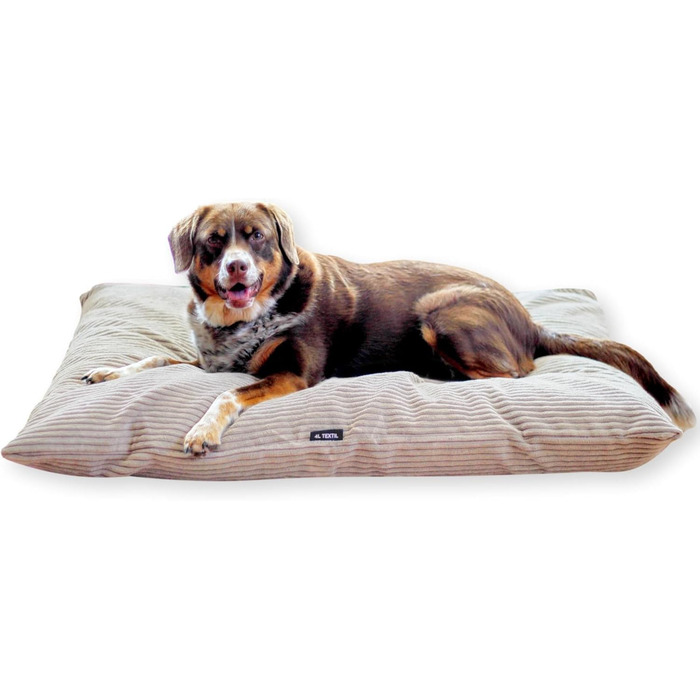 М'яке та затишне ліжко для собак 4L Textil ZOE, великого розміру, 100x80 см, бежеве (смужки), знімний чохол на блискавці, можна прати