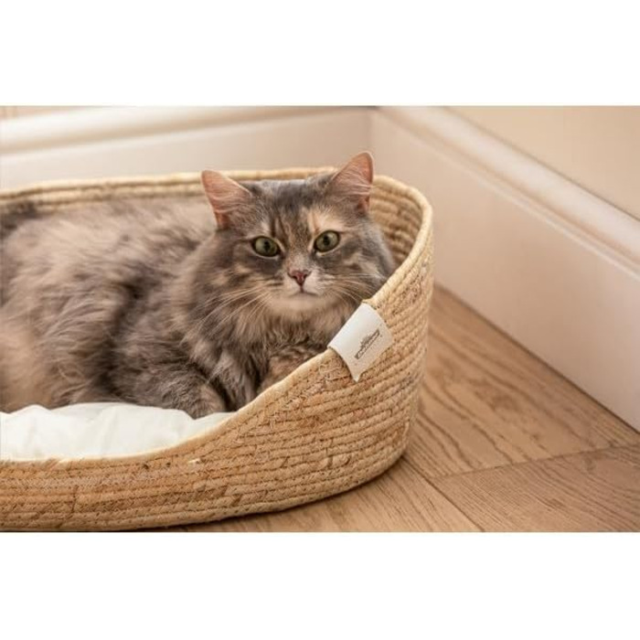 Dehner Преміум М'яке ліжко для домашніх тварин, 58 x 48 x 18 см, натур. матеріали/плюш, білий/бежевий колір