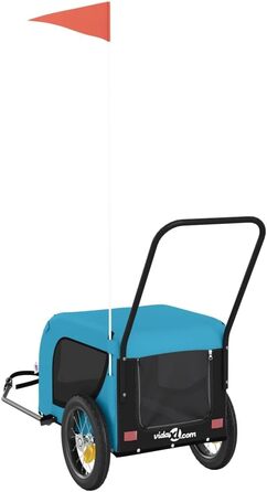 Фургон для собак VidaXL - переносний, з прапором та відбивачами, до 45 кг, 124 x 53 x 53 см, блакитно-чорний