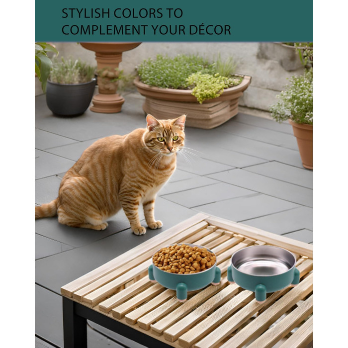 Набір мисок для котів та собак з нержавіючої сталі, 2 шт. (білий та зелений). Зручний дизайн, антиковзаюча основа, легко миються, для котів та маленьких собак