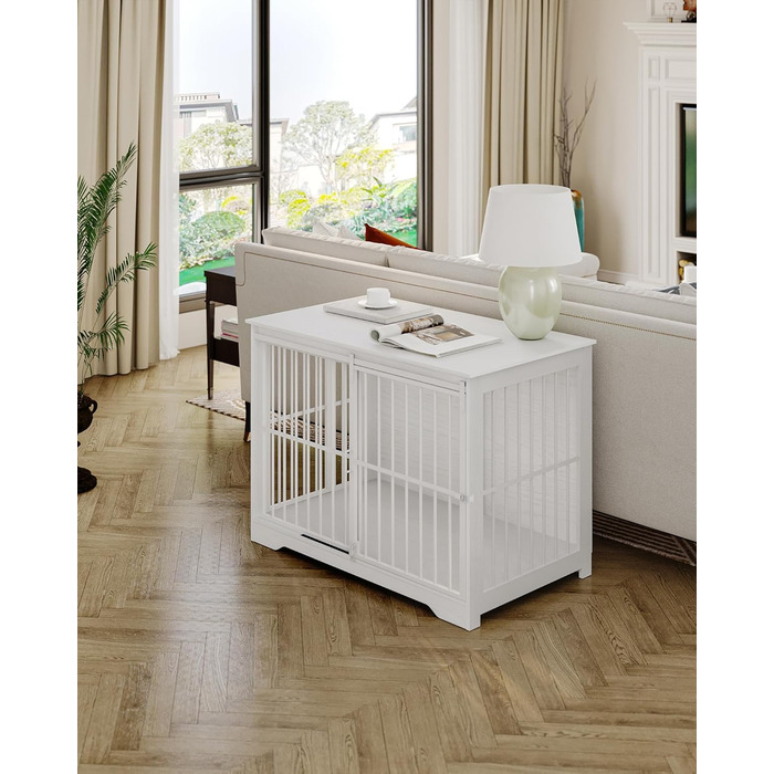 Клітка для собак Hzuaneri, 110 см, з 2 дверцятами, сучасний дизайн, для собак маленьких, середніх та великих (до 100 кг), білий колір, DFC84413W