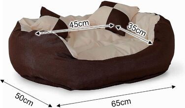 Ліжко для собак Lionto 4-в-1 з двостороннім подушкою, 65x50 см, з міцного оксфорду, водовідштовхувальне, для собак та котів, з глибоким входом, включає декоративну подушку, коричневе/бежеве
