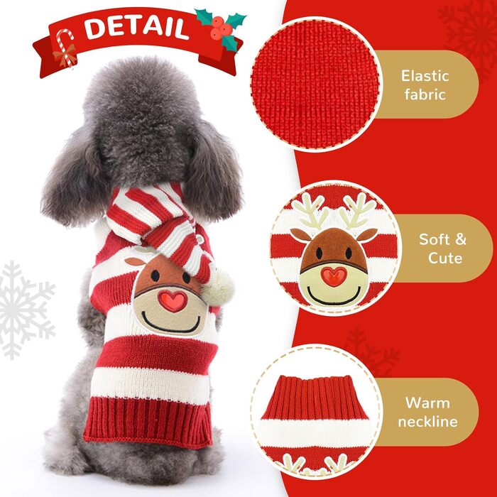 Набір святкового одягу для собак на Новий Рік: теплий пуловер та шалик для тварин, розмір M, червоно-білий