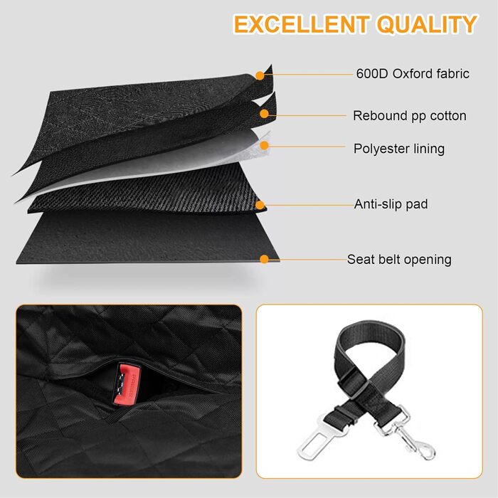 Захист для заднього сидіння автомобіля для собак, водовідштовхувальний, з кріпленням на ремінь безпеки, підходить для всіх авто, мінівенів, SUV