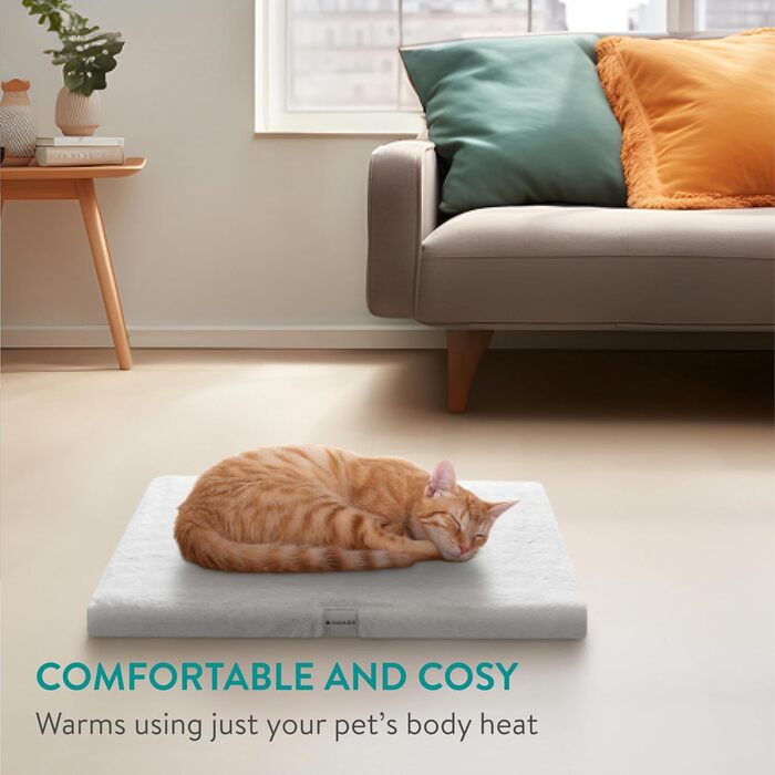 Navaris Тепла ковдра для котів та собак - 60x45x4 см, флатухата, з блискавкою та знімним чохлом - Біла