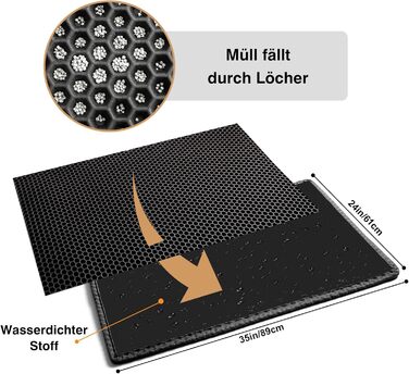 Килимок для котячого туалету Pieviev Katzenklo Matte XXL, 89x61 см, чорний