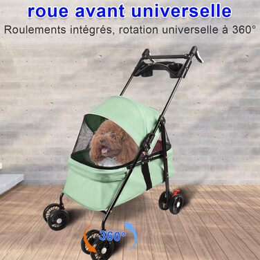 Дитяча коляска для собак та котів OHMG 3 в 1, зелена, складна, з 4 EVA-колесами, ручка, 3 вікна з сітки, тримач для напоїв, для маленьких та літніх собак, тролей для людей з обмеженими можливостями (50 x 70 x 95 см)