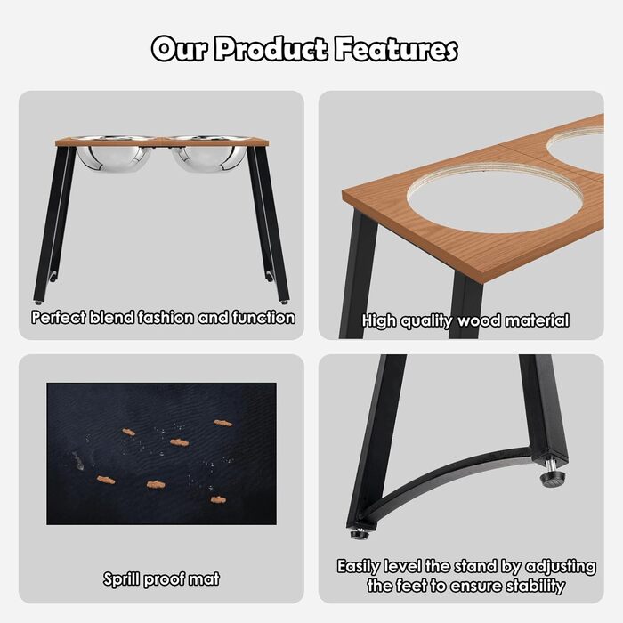 Підвищені годівниці для собак великих та надвеликих порід, з нековзною основою, об'єм 2.863 мл (46 см), коричневий колір.