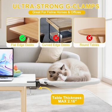 Кішка ліжко для столу Yuning, 360° обертання, регульована висота, будиночок для котів над столом, гамак для котів з 2 подушками, місце для сну кота, підходить для використання цілий рік, сірий колір