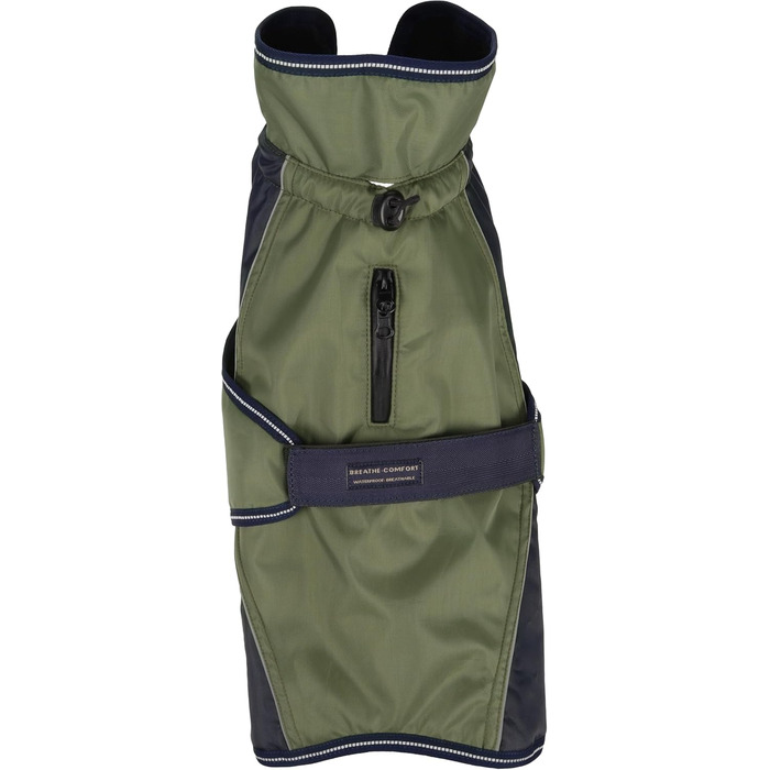 Зимовий теплий накид для собак Flamingo – Eisberg, какі та темно-синій, 40 см, поліестер, дихаючий, водостійкий, з PU-покриттям, з ремінцем на животі, з отвором для шлейки, світловідбиваючий