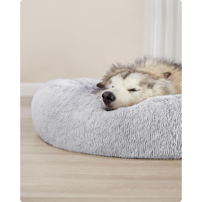 Кругле ліжко для собак та котів Feandrea з м'яким плюшем, діаметр 140 см, Ombré-Сірий колір, знімний наповнювач