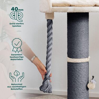 Дряпак для котів HAPPYPET 'Balu' 100 см, преміум, стабільний, для великих порід (Мейн-кун, регдол), товсті стовпи 18 см, натуральний сизаль, сірий-бежевий