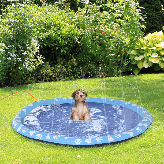 PawHut Splash Sprinkler Pad 170 см Водний килимок для собак, протиковзкий відкритий ПВХ синього кольору, чудово підходить для літніх розваг у саду