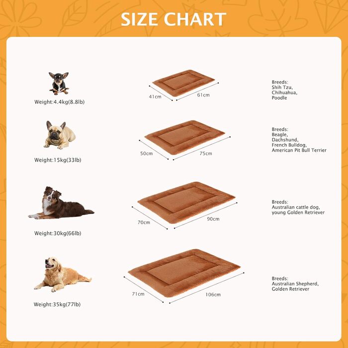 Килимок для собак, м'який та теплий, 90x70 см, помаранчевий, PS085