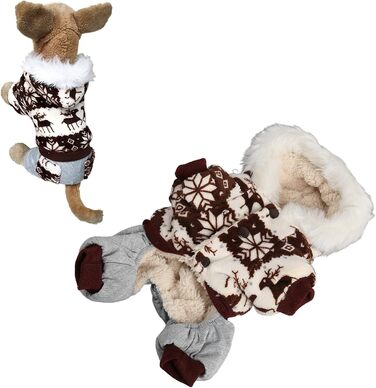 Теплий зимовий костюм для собак з капюшоном, пухнастий, з оленем Snowflake, для маленьких та середніх собак - м'який та зручний, ідеальний для зими та святкових подій